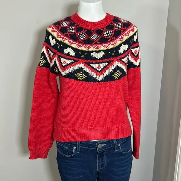 Marine Layer Fair Isle Sweater Red Alpine Archive Wool Alpaca Outdoor Sz XS NEW