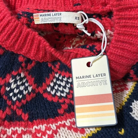 Marine Layer Fair Isle Sweater Red Alpine Archive Wool Alpaca Outdoor Sz XS NEW