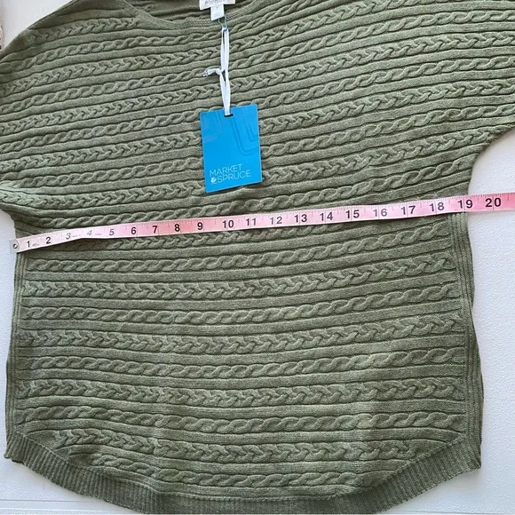 MARKET &amp; SPRUCE Reviera Cable KnitDolman Sleeve Sweater Olive Green siz…