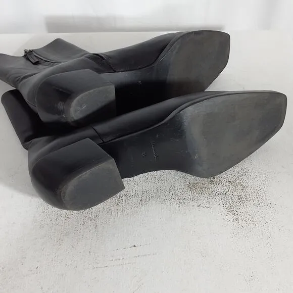 Massimo Dutti Leather Square-Toe Flat Ankle Boots Size 39
