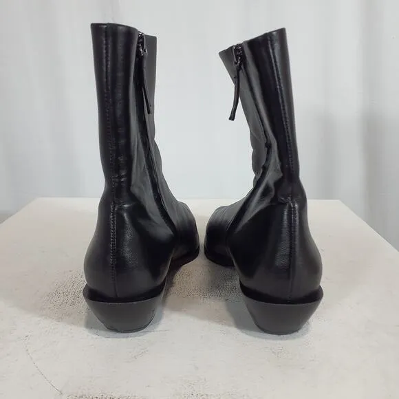 Massimo Dutti Leather Square-Toe Flat Ankle Boots Size 39