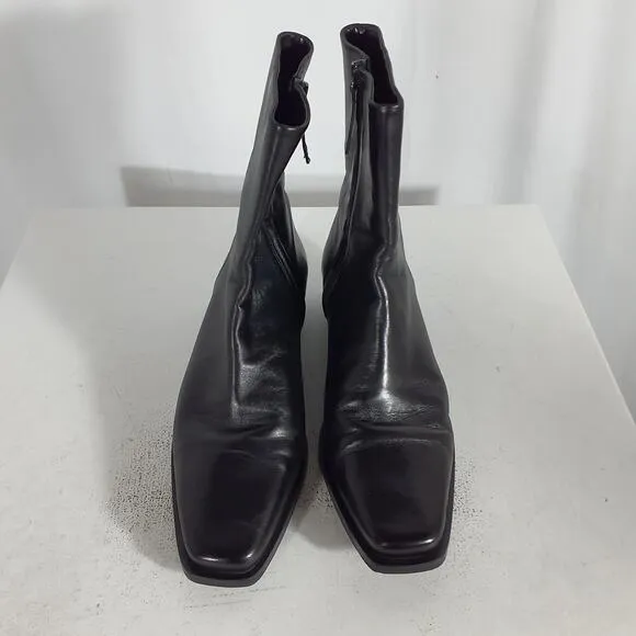Massimo Dutti Leather Square-Toe Flat Ankle Boots Size 39