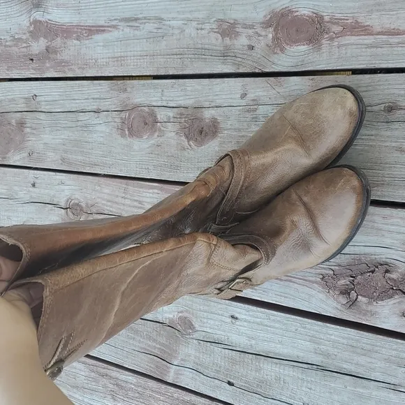 Massimo Dutti Womens Western Bohemian Tall Booties Leather shoes sz 38 US 8
