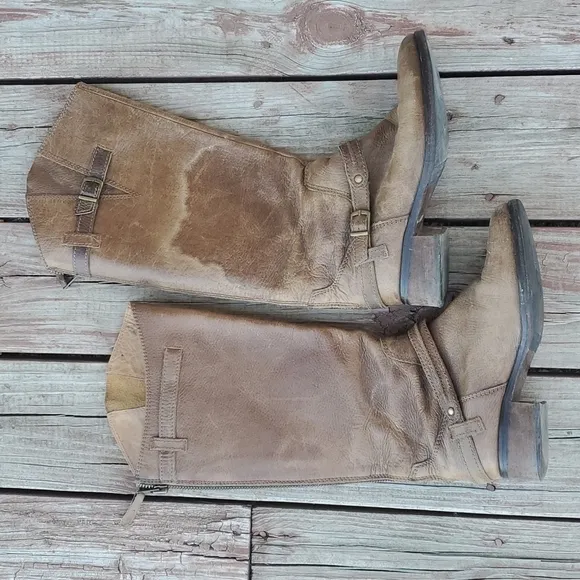 Massimo Dutti Womens Western Bohemian Tall Booties Leather shoes sz 38 US 8