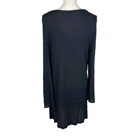Max Mara Black Semi-Sheer Jersey Shift Dress Long Sleeve Size Medium Italy