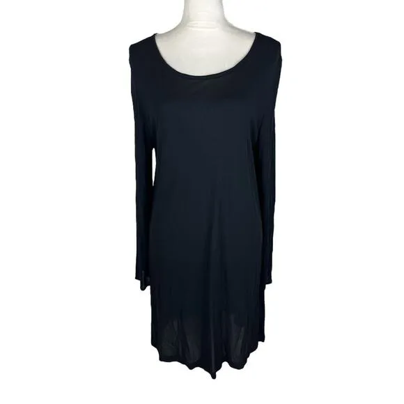 Max Mara Black Semi-Sheer Jersey Shift Dress Long Sleeve Size Medium Italy