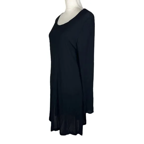 Max Mara Black Semi-Sheer Jersey Shift Dress Long Sleeve Size Medium Italy