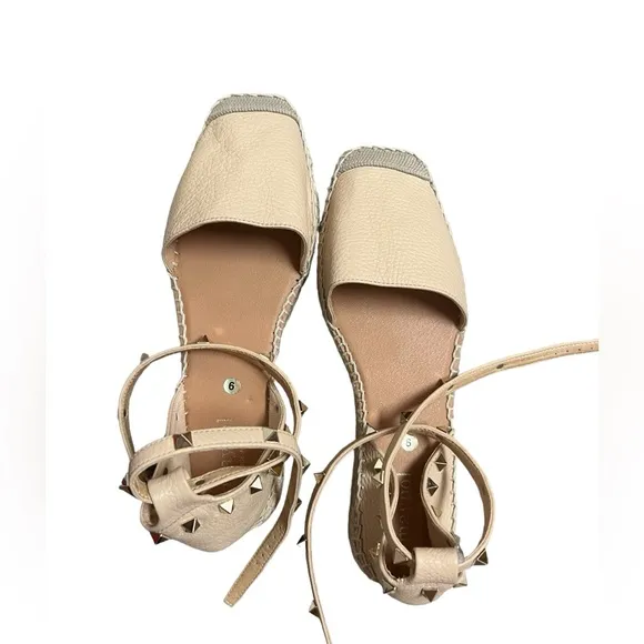 ✅Maypol Blush Leather Studded Espadrille Flat Sandal- NWOT