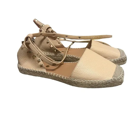 ✅Maypol Blush Leather Studded Espadrille Flat Sandal- NWOT