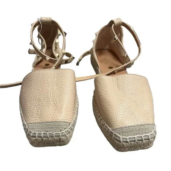 ✅Maypol Blush Leather Studded Espadrille Flat Sandal- NWOT