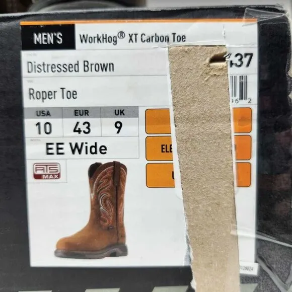 Men's 10 EE Ariat WorkHog XT Carbon Toe western work boots Distressed Brown Wide