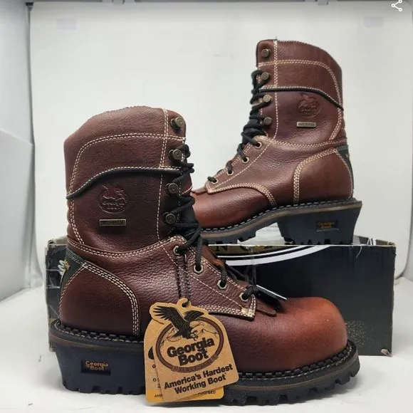Men's 8W Georgia Boot Amp LT 9&quot; Logger comp toe waterproof work boots GB00236