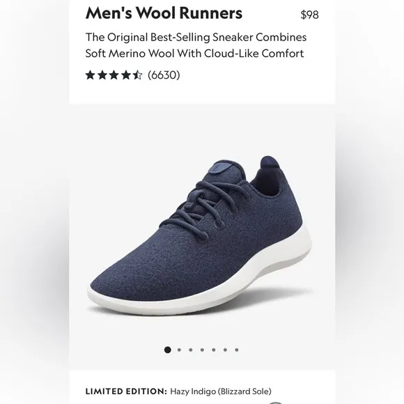 Men's Allbirds Hazy Indigo Blue Wool Runners Sneakers