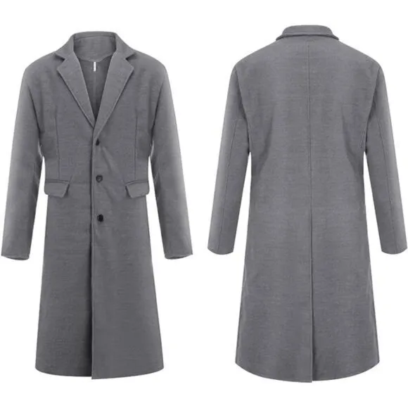 Men's Casual Trench Coat Slim Fit Grey