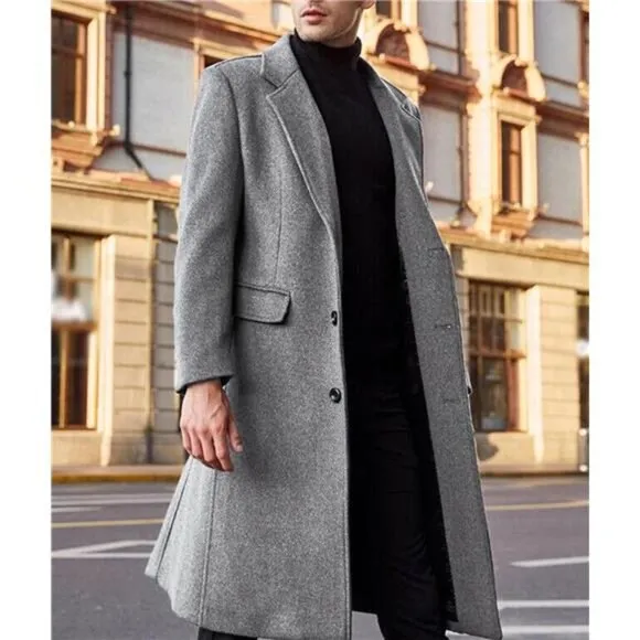Men's Casual Trench Coat Slim Fit Grey