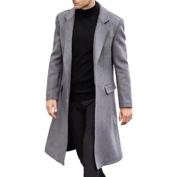 Men's Casual Trench Coat Slim Fit Grey