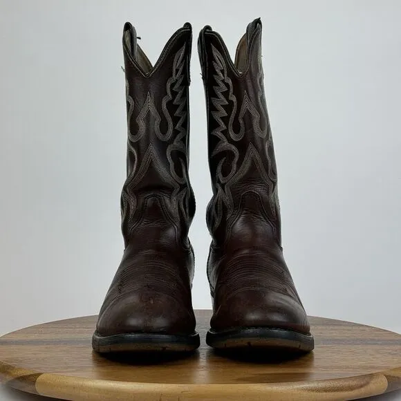 Mens Double‎ H 1517 Work West Brown Leather Pull On Western Cowboy Boots Size 10