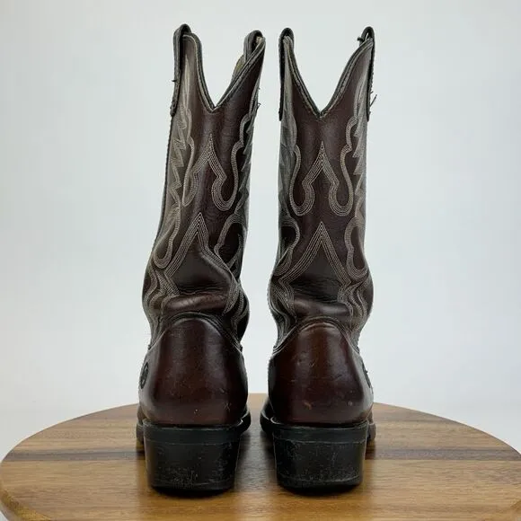 Mens Double‎ H 1517 Work West Brown Leather Pull On Western Cowboy Boots Size 10