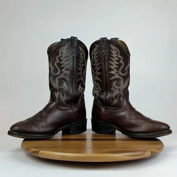 Mens Double‎ H 1517 Work West Brown Leather Pull On Western Cowboy Boots Size 10