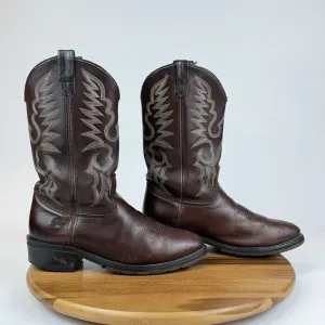 Mens Double‎ H 1517 Work West Brown Leather Pull On Western Cowboy Boots Size 10