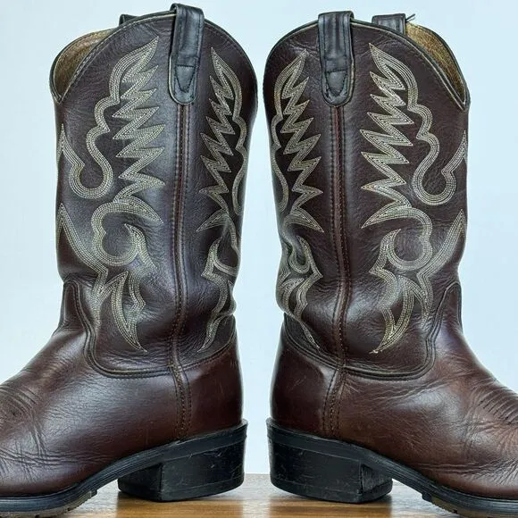 Mens Double‎ H 1517 Work West Brown Leather Pull On Western Cowboy Boots Size 10