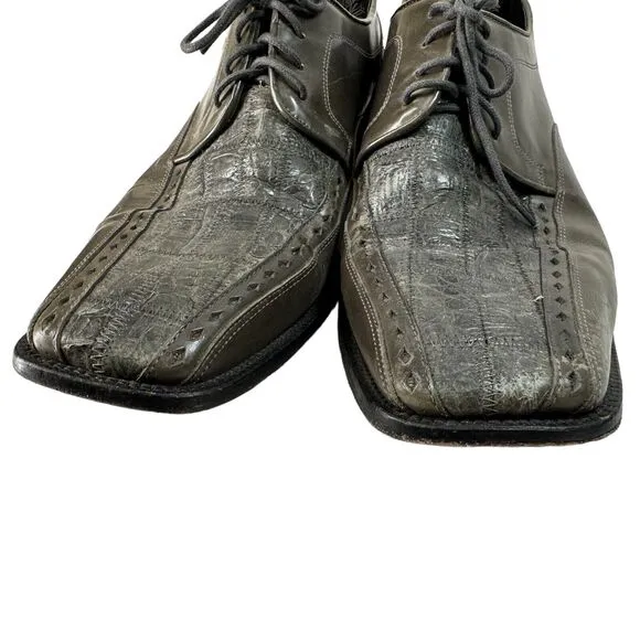 Men's Dress Shoes Oxford Gray 2-Tone Alligator Size 13 M STACY ADAMS 24466