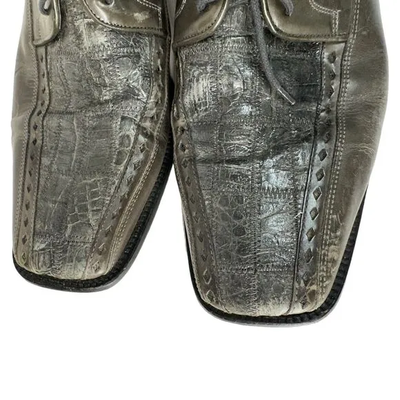 Men's Dress Shoes Oxford Gray 2-Tone Alligator Size 13 M STACY ADAMS 24466