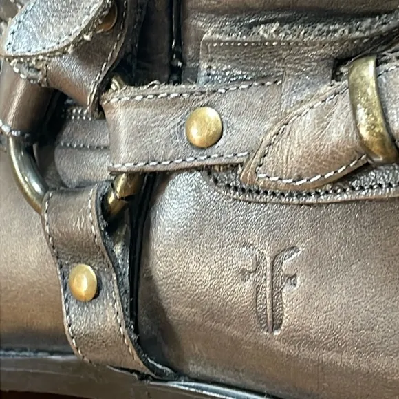 Men’s Frye 1873 Gray Leather Harness Motorcycle Square Toe Boots Mens 8.5D