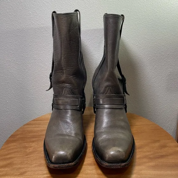 Men’s Frye 1873 Gray Leather Harness Motorcycle Square Toe Boots Mens 8.5D