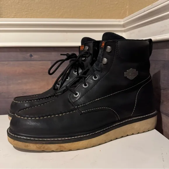 Mens Harley Davidson Beau 6-Inch Black Leather Boots D93135 Size 13 M Zipper