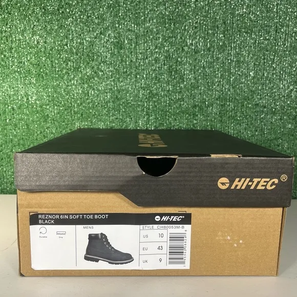 Men's Hi-Tec Reznor 6&quot; Soft Toe Black Work Boots Size 10‎ New With Original Box