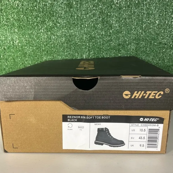 Men's Hi-Tec Reznor 6&quot; Soft Toe Black Work Boots Size 10.5 New With Original Box