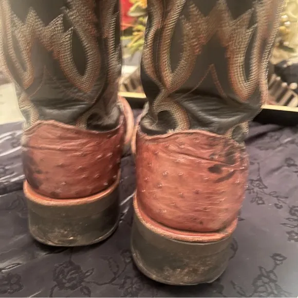 Men's Larry Mahan 9.5 D Nocona Brown and Black Cowboy Boots Western Ostridge