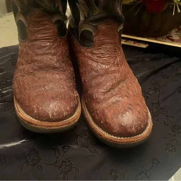 Men's Larry Mahan 9.5 D Nocona Brown and Black Cowboy Boots Western Ostridge
