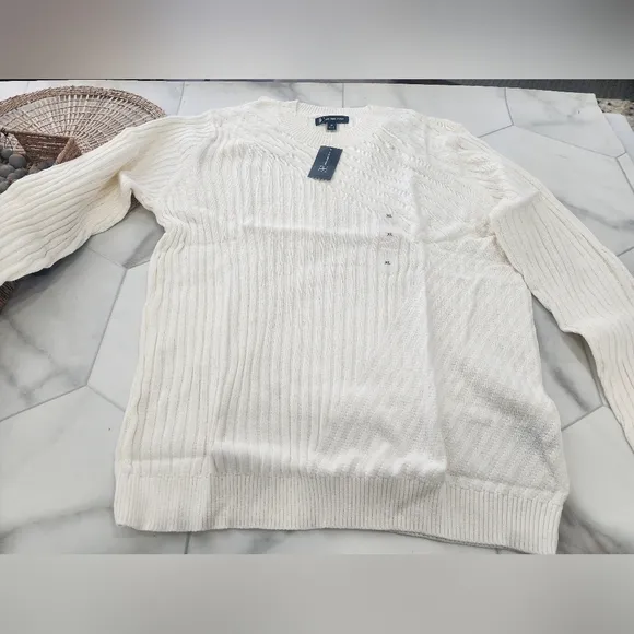 Men's  Mew With Tags I.N.C. Cream Pullover Ribbed  Sweater