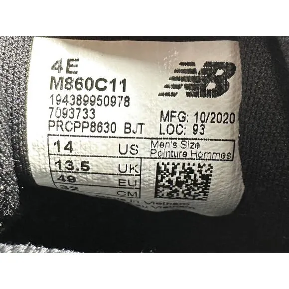Men's New Balance Fresh Foam 860 V11 Black Running Shoes Sz 14 4E (X-Wide) Gym