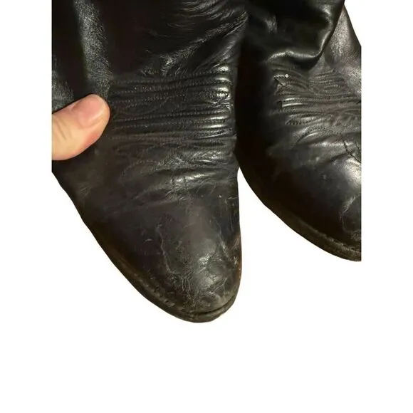 Men's Nocona Black Leather Round Toe Western Cowboy Boots Size 8