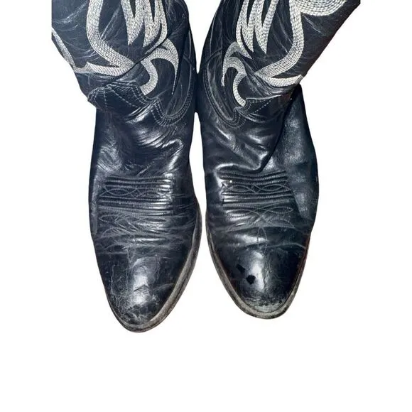 Men's Nocona Black Leather Round Toe Western Cowboy Boots Size 8