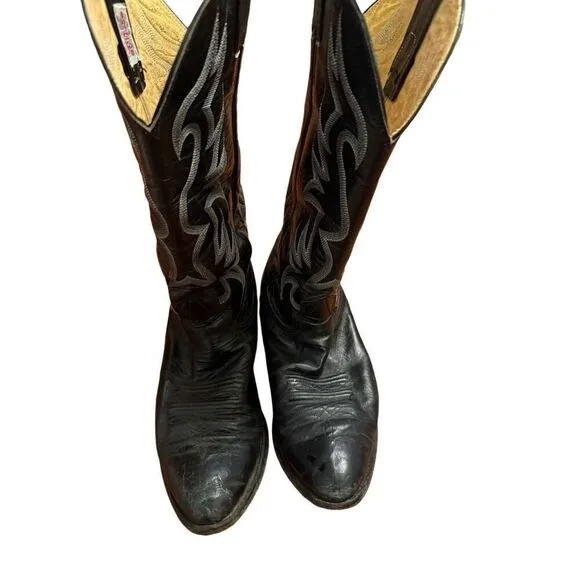 Men's Nocona Black Leather Round Toe Western Cowboy Boots Size 8