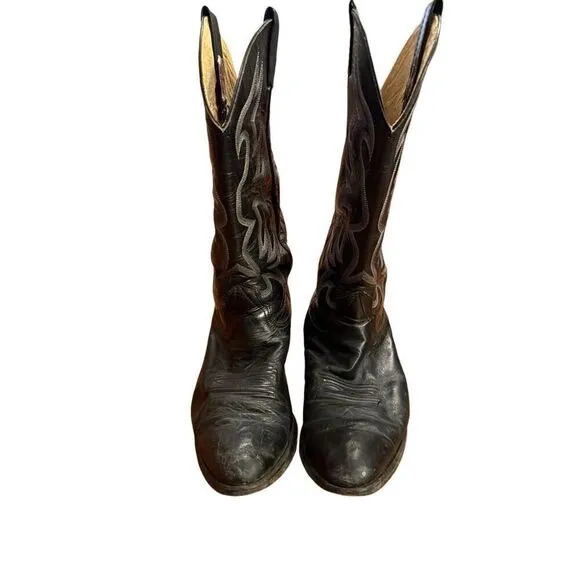 Men's Nocona Black Leather Round Toe Western Cowboy Boots Size 8