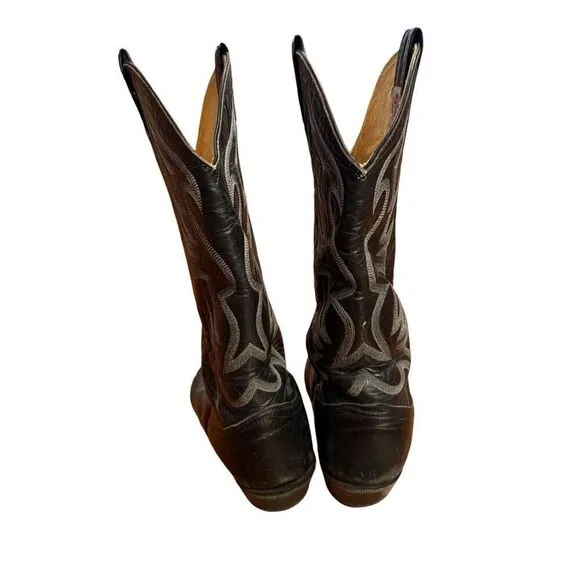 Men's Nocona Black Leather Round Toe Western Cowboy Boots Size 8