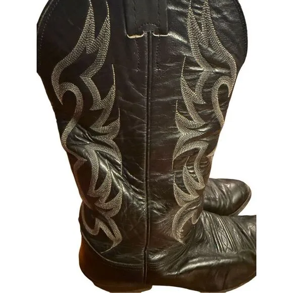 Men's Nocona Black Leather Round Toe Western Cowboy Boots Size 8