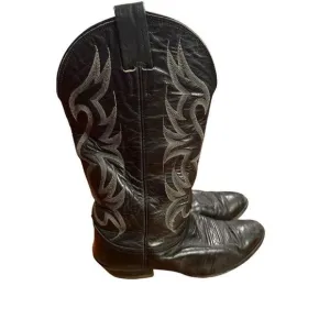 Men's Nocona Black Leather Round Toe Western Cowboy Boots Size 8