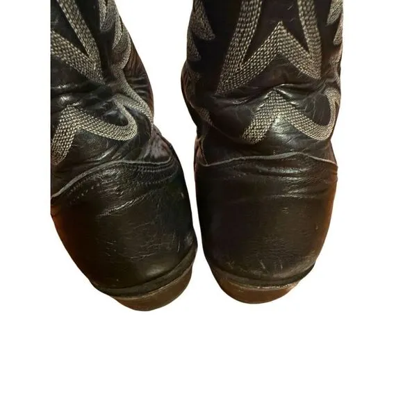 Men's Nocona Black Leather Round Toe Western Cowboy Boots Size 8