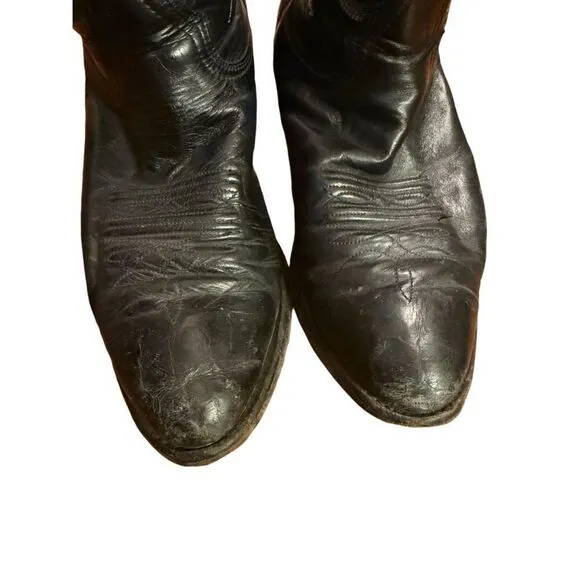 Men's Nocona Black Leather Round Toe Western Cowboy Boots Size 8
