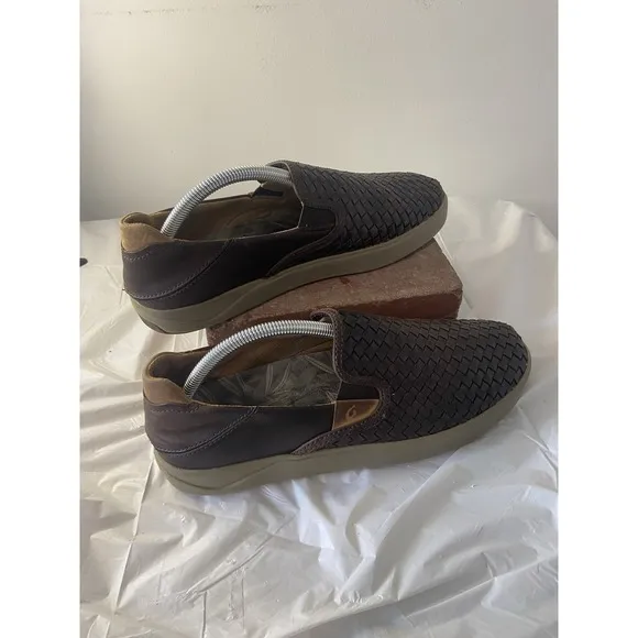 Men's Olukai Lae'ahi Lauhala Woven Leather Slip-On Shoes-Size 9M-Excellent Cond