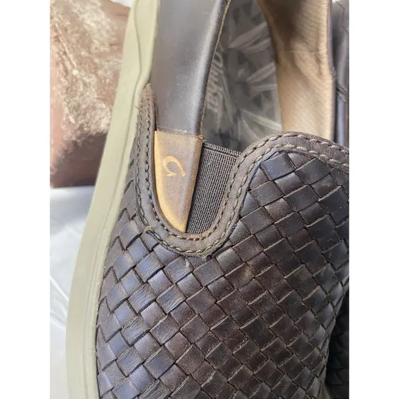 Men's Olukai Lae'ahi Lauhala Woven Leather Slip-On Shoes-Size 9M-Excellent Cond