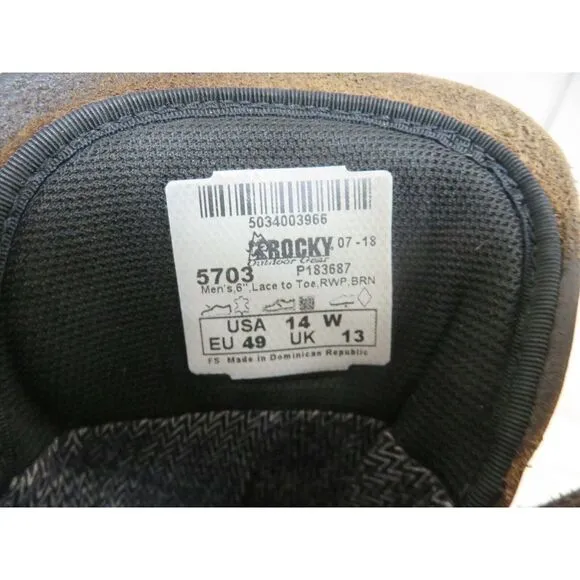 Mens Rocky Ironclad Waterproof Boots 5703 Size 14 W Brown Leather Workwear‎
