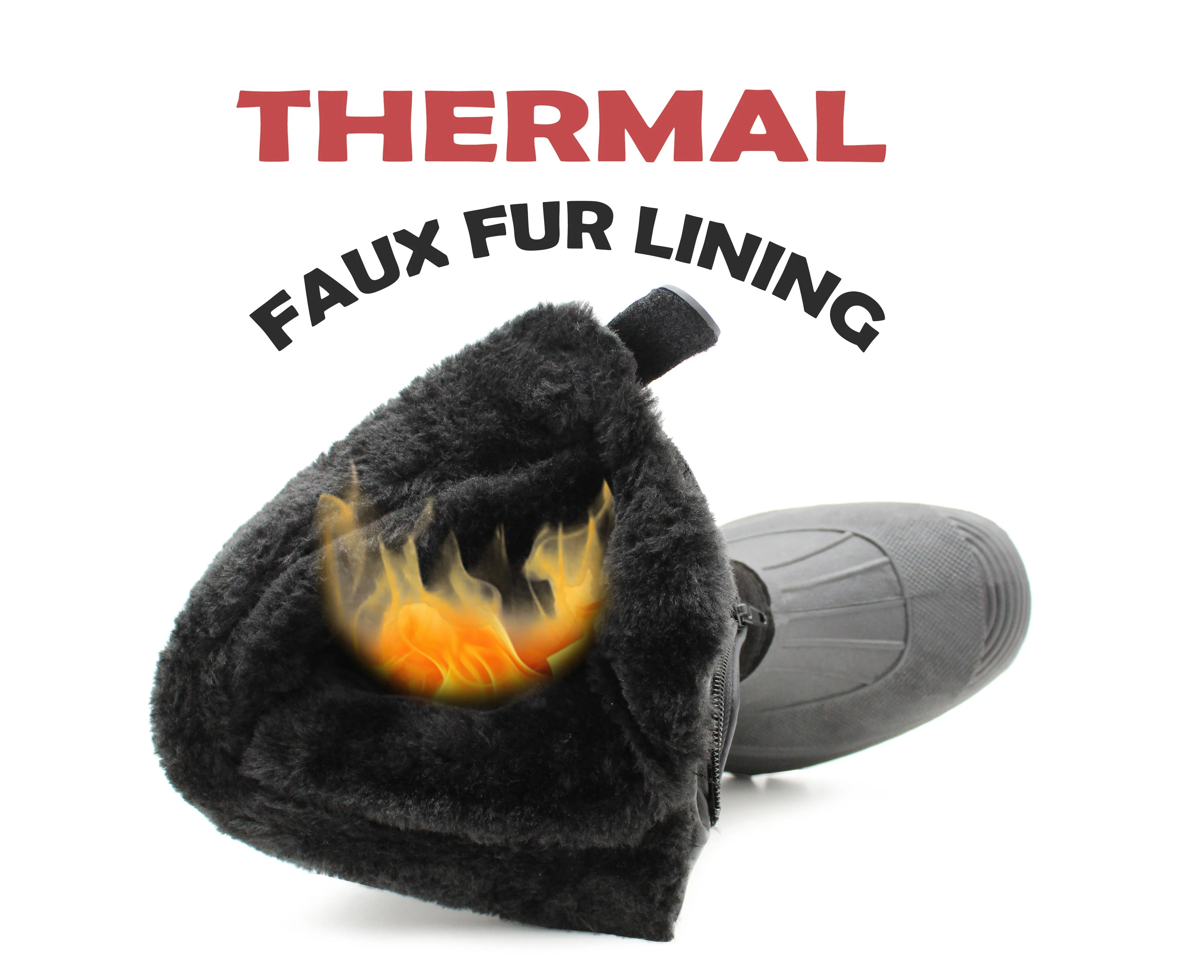 Mens Snow Boots Black Mid Calf Water Resistant Snow Rain Thermal Fur Fleece Lined Winter Mud Mucker Farm Yard Boots