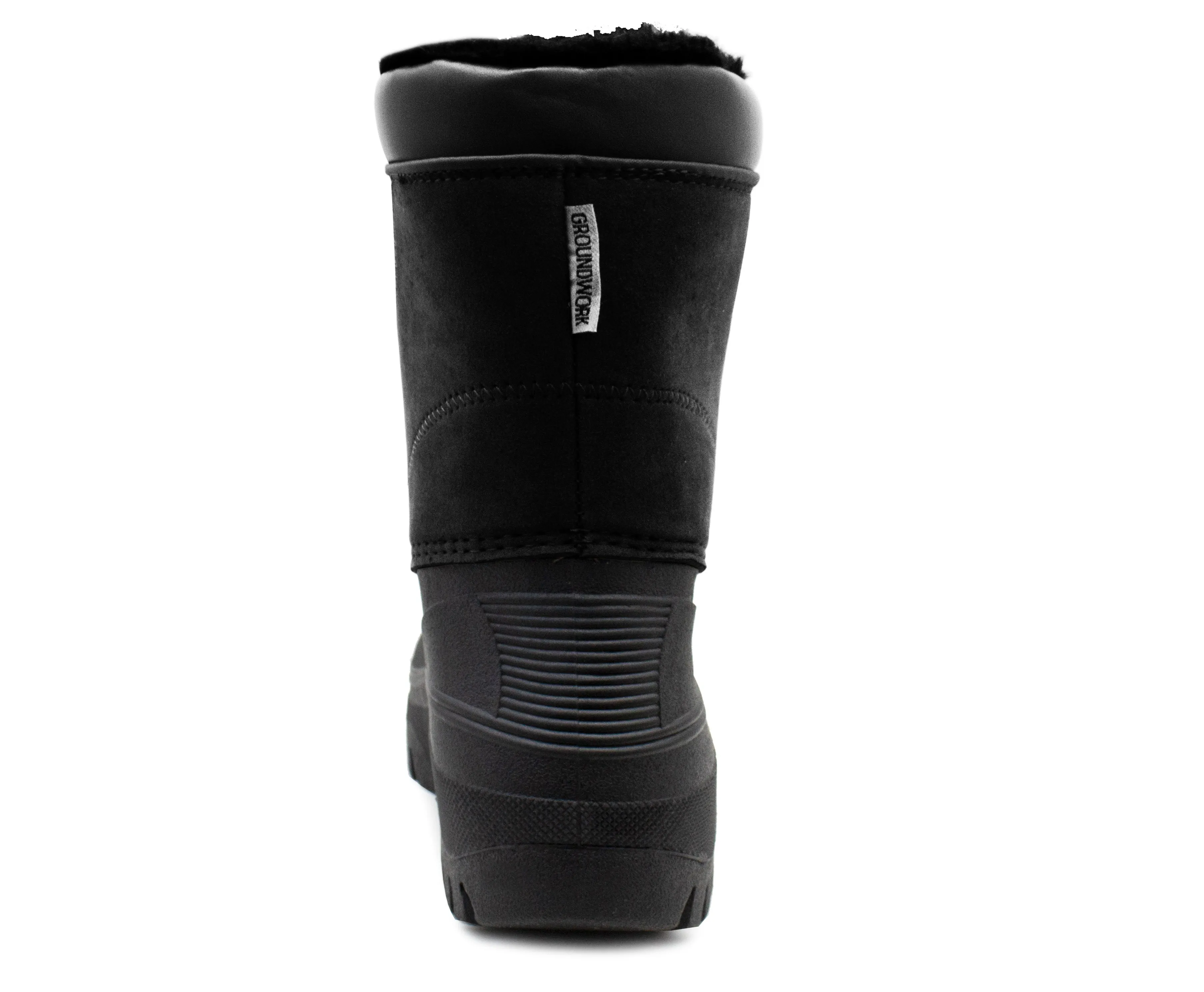 Mens Snow Boots Black Mid Calf Water Resistant Snow Rain Thermal Fur Fleece Lined Winter Mud Mucker Farm Yard Boots